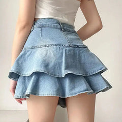 Tiered ruffle mini denim skirt - Y2k Empire