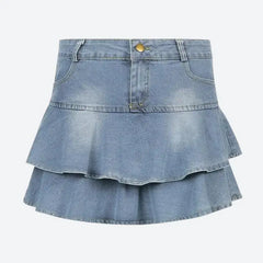 Tiered ruffle mini denim skirt - Y2k Empire