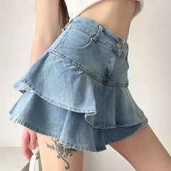 Tiered ruffle mini denim skirt - Y2k Empire