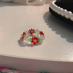 Trendy elastic flower beaded rings - Y2k Empire