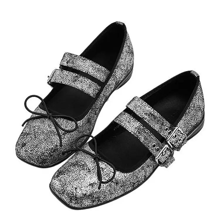 Vegan leather double strap ballet flats - Y2k Empire