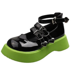 Vegan leather heart buckle chunky sandals - Y2k Empire