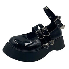 Vegan leather heart buckle chunky sandals - Y2k Empire