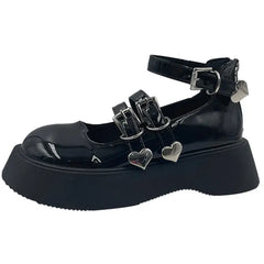 Vegan leather heart buckle chunky sandals - Y2k Empire