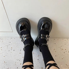 Vegan leather heart buckle chunky sandals - Y2k Empire