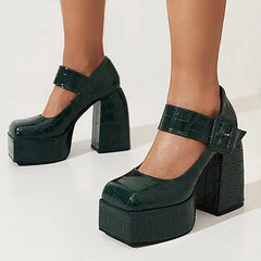 Vegan leather mary jane platform heels - Y2k Empire