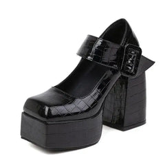 Vegan leather mary jane platform heels - Y2k Empire