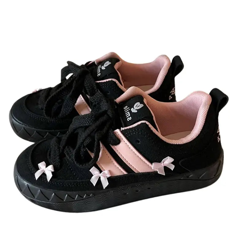 Vegan leather pink bow platform sneakers - Y2k Empire