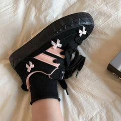 Vegan leather pink bow platform sneakers - Y2k Empire