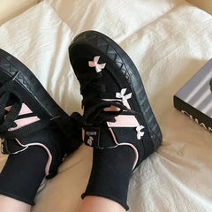 Vegan leather pink bow platform sneakers - Y2k Empire