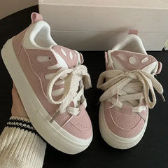 Vegan leather pink skater sneakers - Y2k Empire