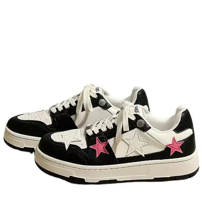 Vegan leather pink star sneakers - Y2k Empire