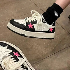 Vegan leather pink star sneakers - Y2k Empire