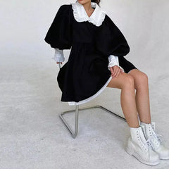 Velvet mini dress with contrast collar and puff sleeves - Y2k Empire