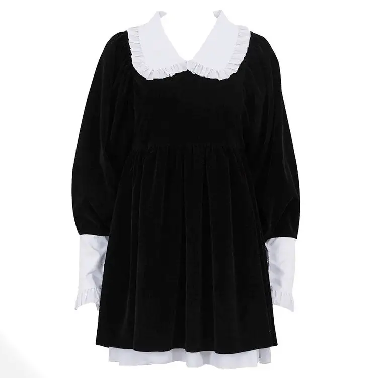 Velvet mini dress with contrast collar and puff sleeves - Y2k Empire