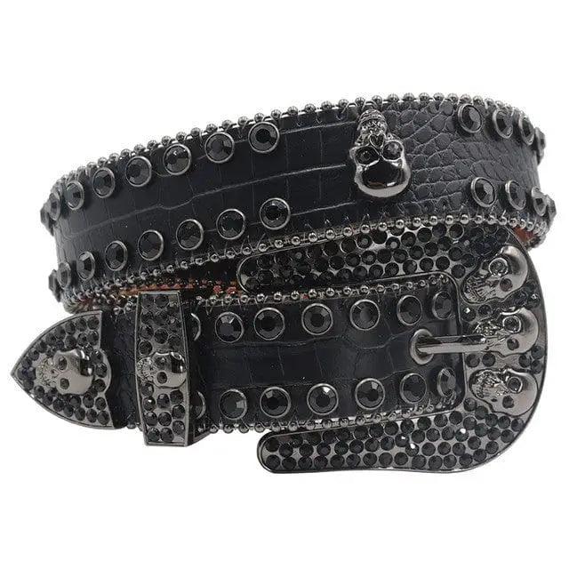 Vintage black diamond-embellished belt - Y2k Empire