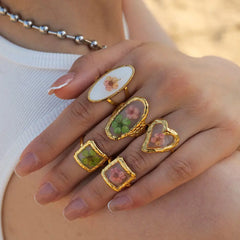 Vintage dried flowers ring set - Y2k Empire