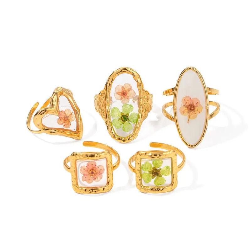 Vintage dried flowers ring set - Y2k Empire