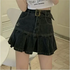 Vintage high waist pleated denim skirt for y2k enthusiasts - Y2k Empire