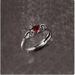 Vintage y2k silver angel-wing heart ring - Y2k Empire