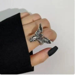 Vintage y2k sterling silver angel wings ring - Y2k Empire