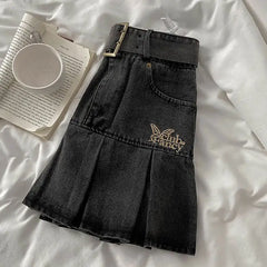 Washed denim pleated mini skirt - Y2k Empire