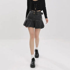 Washed denim pleated mini skirt - Y2k Empire