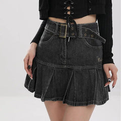 Washed denim pleated mini skirt - Y2k Empire