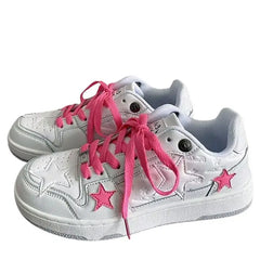 White vegan leather sneakers with pink stars ✨ - Y2k Empire