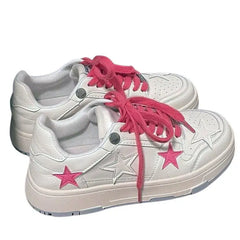 White vegan leather sneakers with pink stars ✨ - Y2k Empire