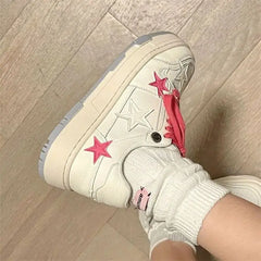 White vegan leather sneakers with pink stars ✨ - Y2k Empire