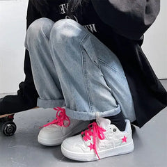 White vegan leather sneakers with pink stars ✨ - Y2k Empire