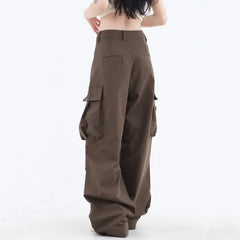 Wide fit cargo pocket brown pants - Y2k Empire