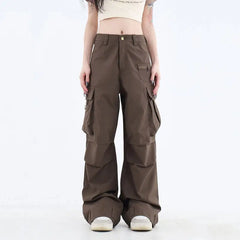 Wide fit cargo pocket brown pants - Y2k Empire