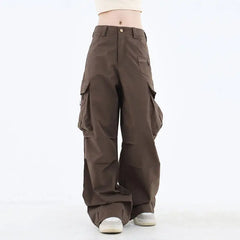 Wide fit cargo pocket brown pants - Y2k Empire