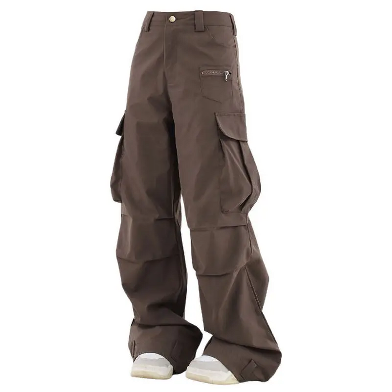 Wide fit cargo pocket brown pants - Y2k Empire