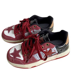 Wine red star sneakers - Y2k Empire