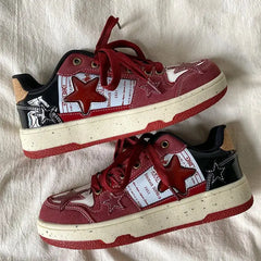 Wine red star sneakers - Y2k Empire