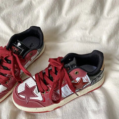 Wine red star sneakers - Y2k Empire