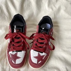 Wine red star sneakers - Y2k Empire