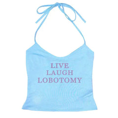 Y2k aesthetic live laugh halter top in various sizes - Y2k Empire