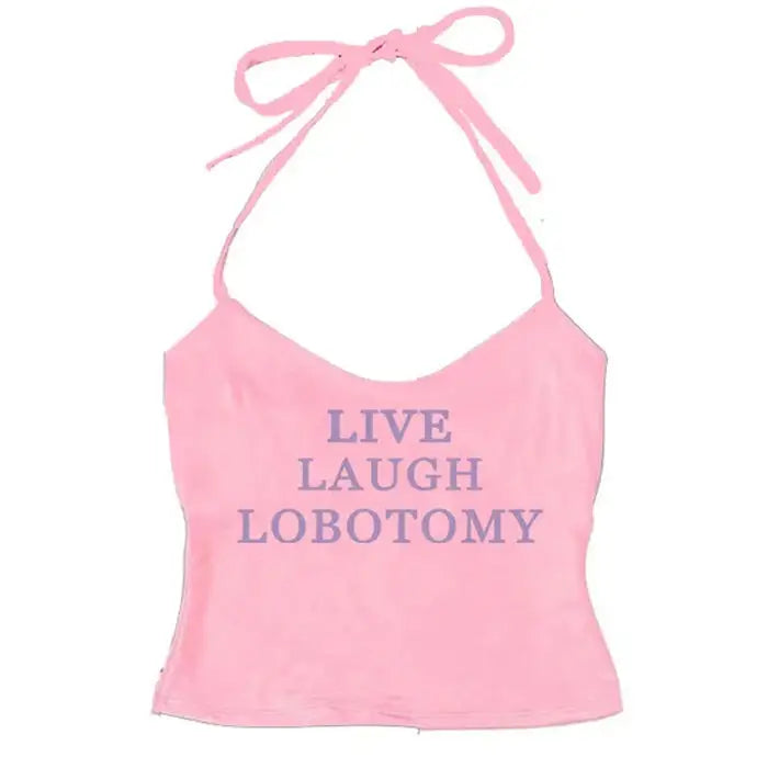 Y2k aesthetic live laugh halter top in various sizes - Y2k Empire