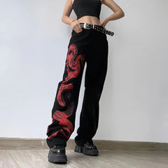 Y2k black flare streetwear jeans for women - Y2k Empire