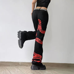 Y2k black flare streetwear jeans for women - Y2k Empire