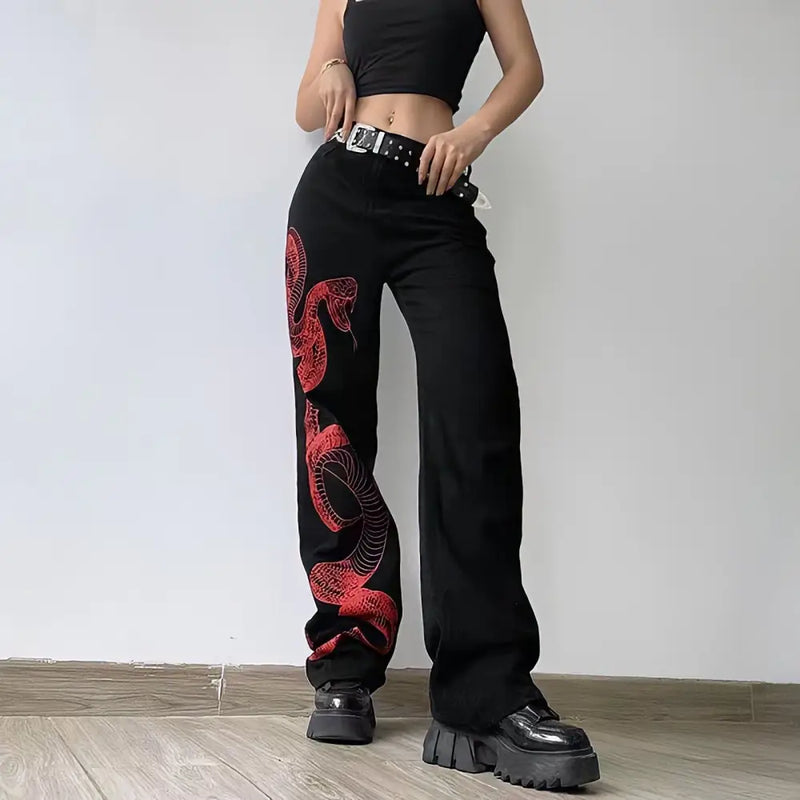 Y2k black flare streetwear jeans for women - Y2k Empire