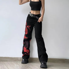 Y2k black flare streetwear jeans for women - Y2k Empire