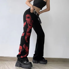 Y2k black flare streetwear jeans for women - Y2k Empire