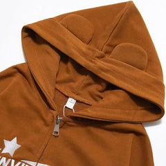 Y2k brown zip hoodie for women - Y2k Empire