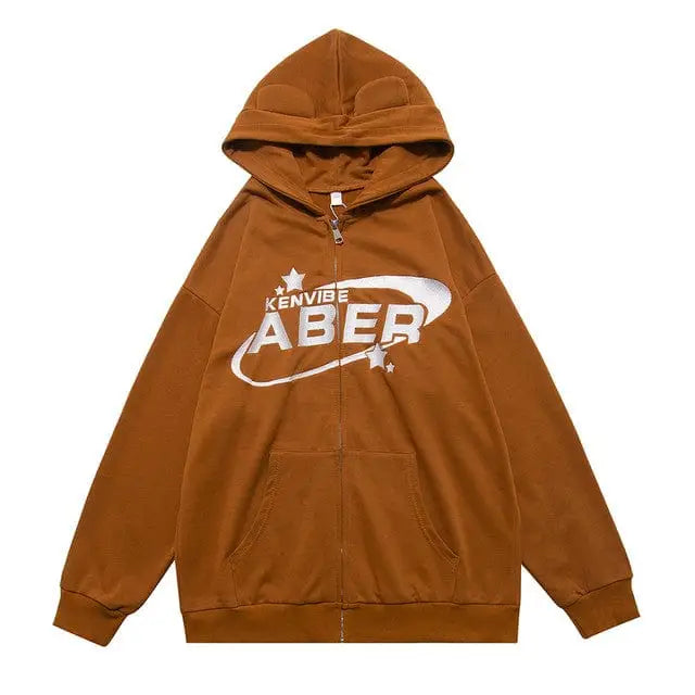 Y2k brown zip hoodie for women - Y2k Empire