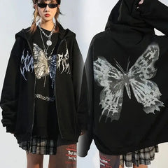 Y2k butterfly zip-up hoodie - Y2k Empire